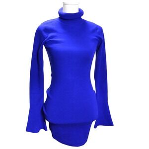 LOVERS AND FRIENDS Royal Blue Turtleneck Bell Sleeve Knit Sweater Dress Size S